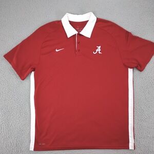 Nike Alabama Crimson Tide Polo Shirt Mens XL Red w/ White Collar Dri-Fit